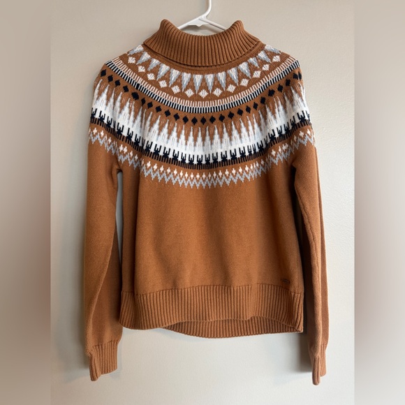 The Normal Brand Fair Isle Cotton Turtleneck Sweater Camel Brown Tan Patterned M - Picture 2 of 11